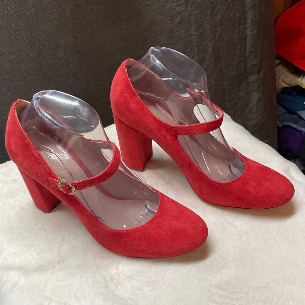 Kate Spade Cherry Red Suede Mary Jane Heels